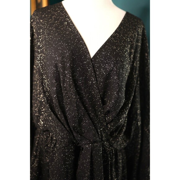 Lane Bryant Peplum Top 20 Black Gold Sparkle Sheer Sleeves Whimsigoth Fairy - Picture 2 of 11